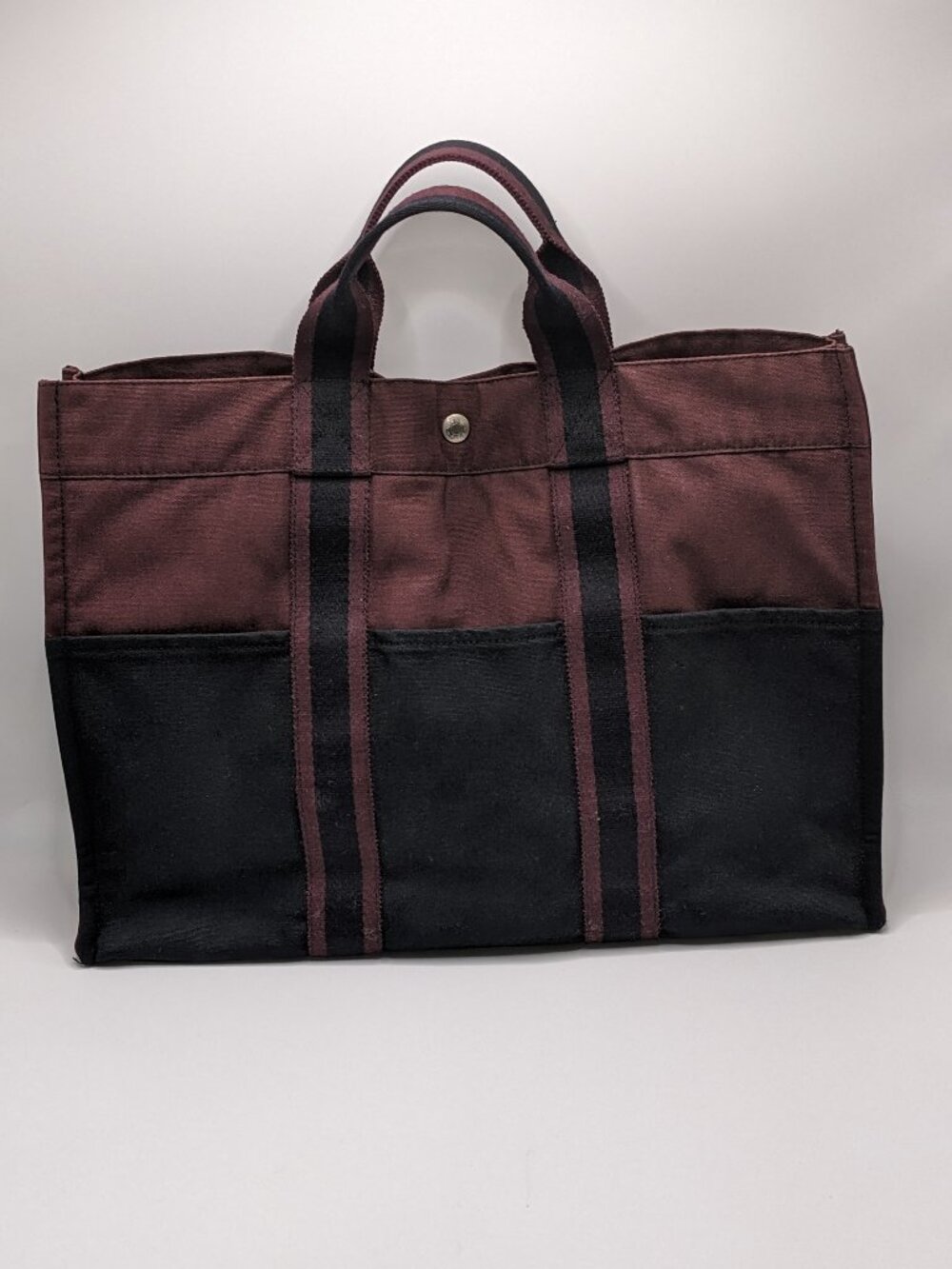 Hermès Fourre Tout MM Burgundy Black Canvas Tote